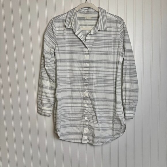 Garnet Hill white striped organic cotton button down tunic size 6 J4 - Picture 1 of 5